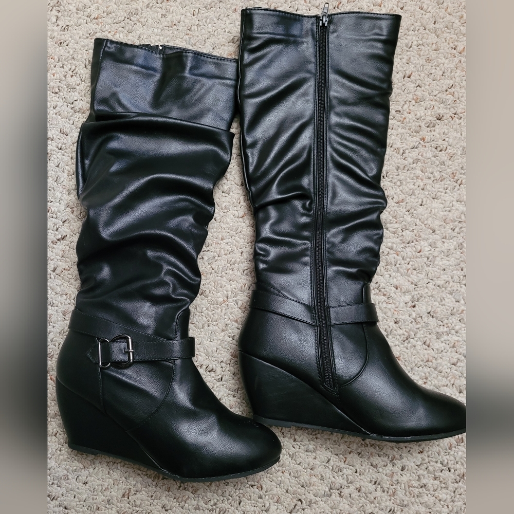Black knee high Wedge boots